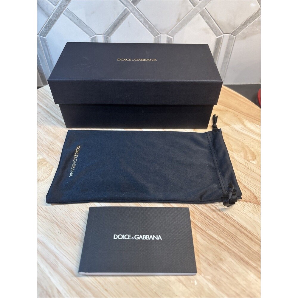 Authentic Dolce & Gabbana Black Semi Hard Eyeglass Box, Cloth Draw Bag, & Book